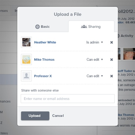 The sharing settings interface