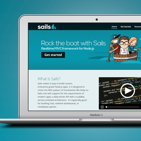 A laptop with the Sails.js website on screen